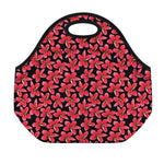 Red And Black Frangipani Pattern Print Neoprene Lunch Bag