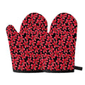 Red And Black Frangipani Pattern Print Oven Mitts