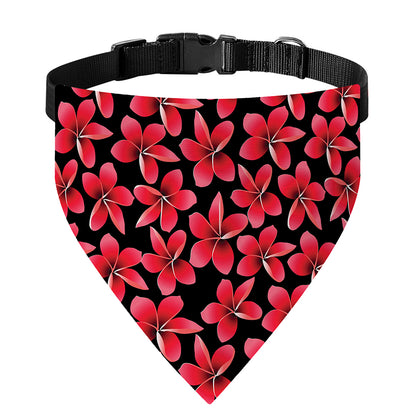 Red And Black Frangipani Pattern Print Over The Collar Dog Bandana