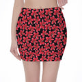 Red And Black Frangipani Pattern Print Pencil Mini Skirt