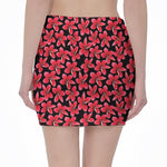 Red And Black Frangipani Pattern Print Pencil Mini Skirt