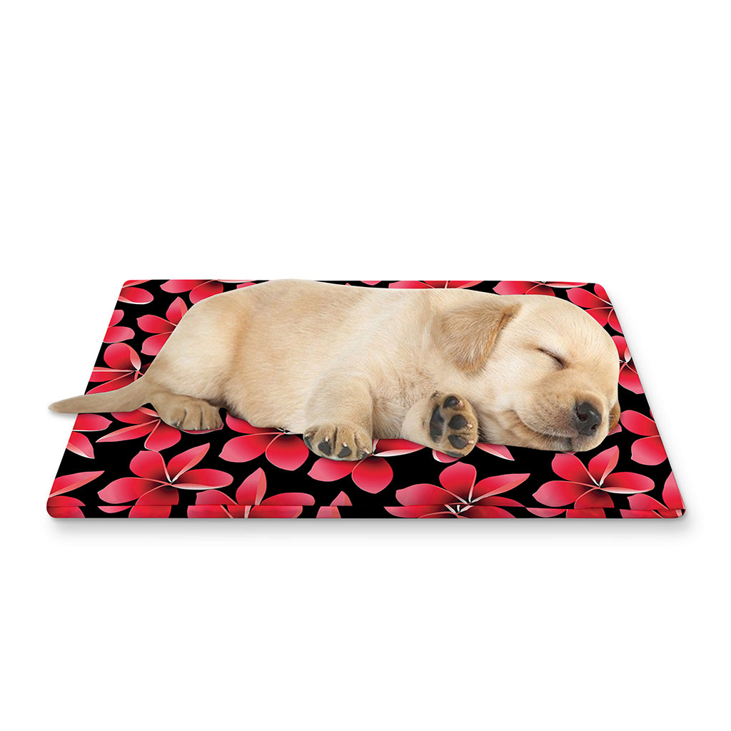 Red And Black Frangipani Pattern Print Pet Cooling Mat Cover