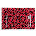 Red And Black Frangipani Pattern Print Placemat