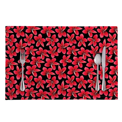 Red And Black Frangipani Pattern Print Placemat