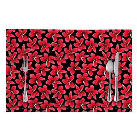 Red And Black Frangipani Pattern Print Placemat