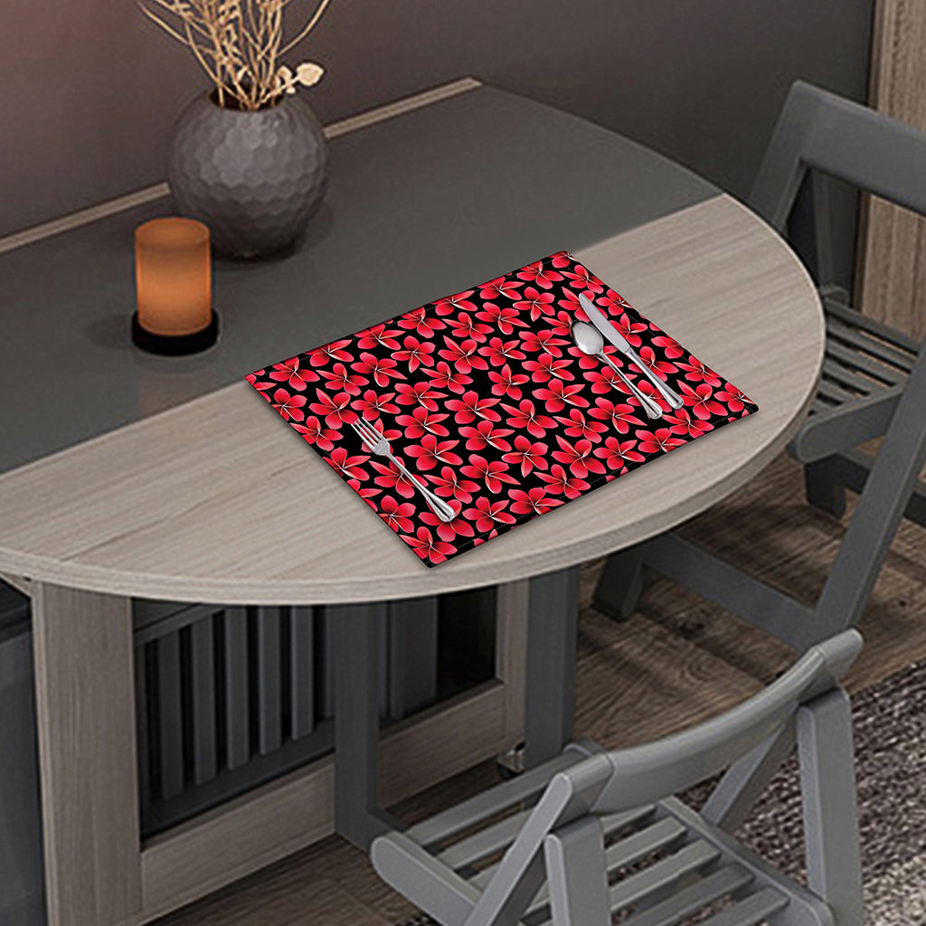 Red And Black Frangipani Pattern Print Placemat
