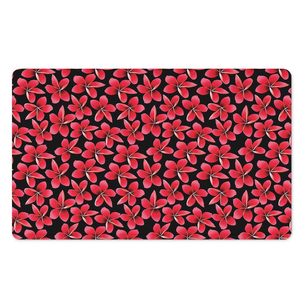 Red And Black Frangipani Pattern Print Polyester Doormat