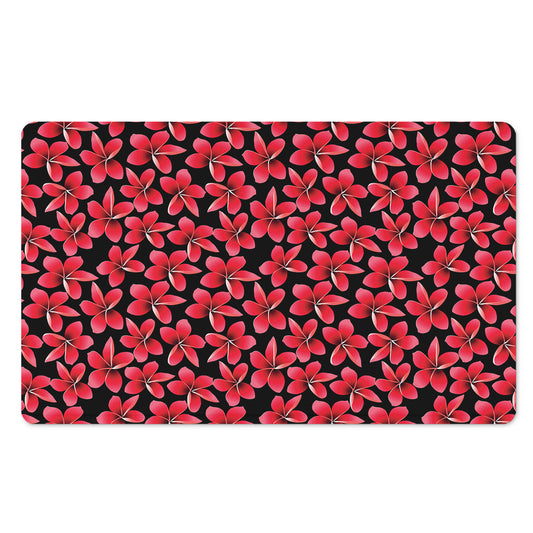 Red And Black Frangipani Pattern Print Polyester Doormat