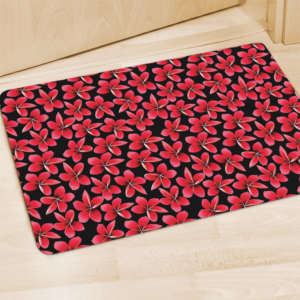 Red And Black Frangipani Pattern Print Polyester Doormat