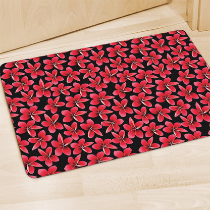 Red And Black Frangipani Pattern Print Polyester Doormat