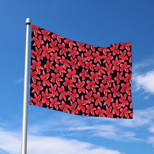 Red And Black Frangipani Pattern Print Polyester Flag