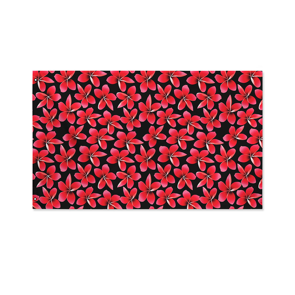 Red And Black Frangipani Pattern Print Polyester Flag