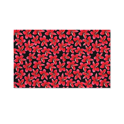 Red And Black Frangipani Pattern Print Polyester Flag
