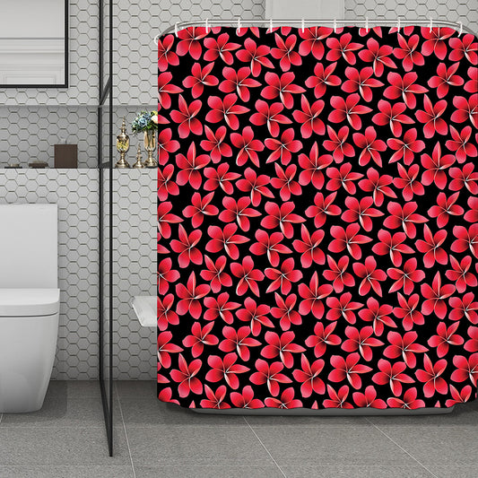 Red And Black Frangipani Pattern Print Polyester Shower Curtain