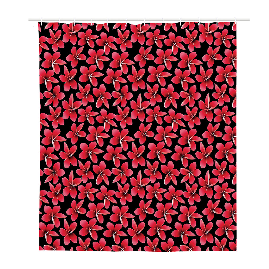 Red And Black Frangipani Pattern Print Polyester Shower Curtain