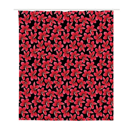 Red And Black Frangipani Pattern Print Polyester Shower Curtain