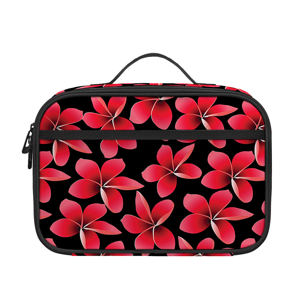 Red And Black Frangipani Pattern Print Portable Lunch Bag