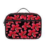 Red And Black Frangipani Pattern Print Portable Lunch Bag