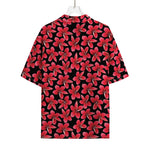 Red And Black Frangipani Pattern Print Rayon Hawaiian Shirt