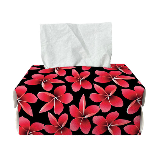 Red And Black Frangipani Pattern Print Rectangle Tissue Box Cover