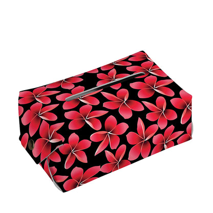 Red And Black Frangipani Pattern Print Rectangle Tissue Box Cover