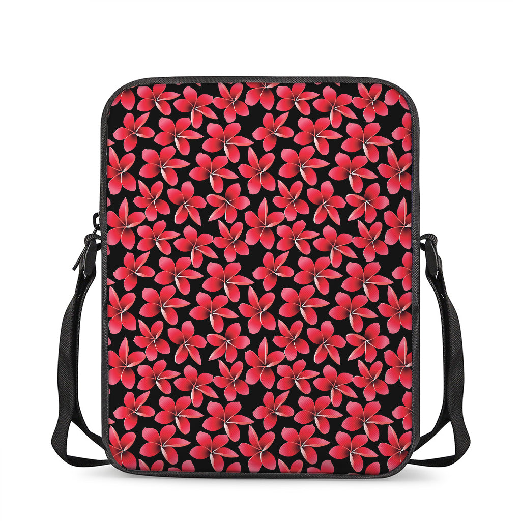 Red And Black Frangipani Pattern Print Rectangular Crossbody Bag