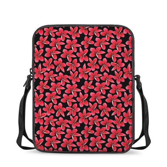 Red And Black Frangipani Pattern Print Rectangular Crossbody Bag