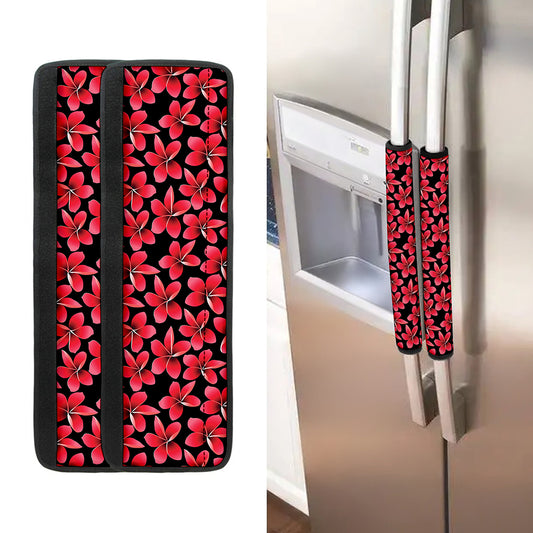 Red And Black Frangipani Pattern Print Refrigerator Handle Covers
