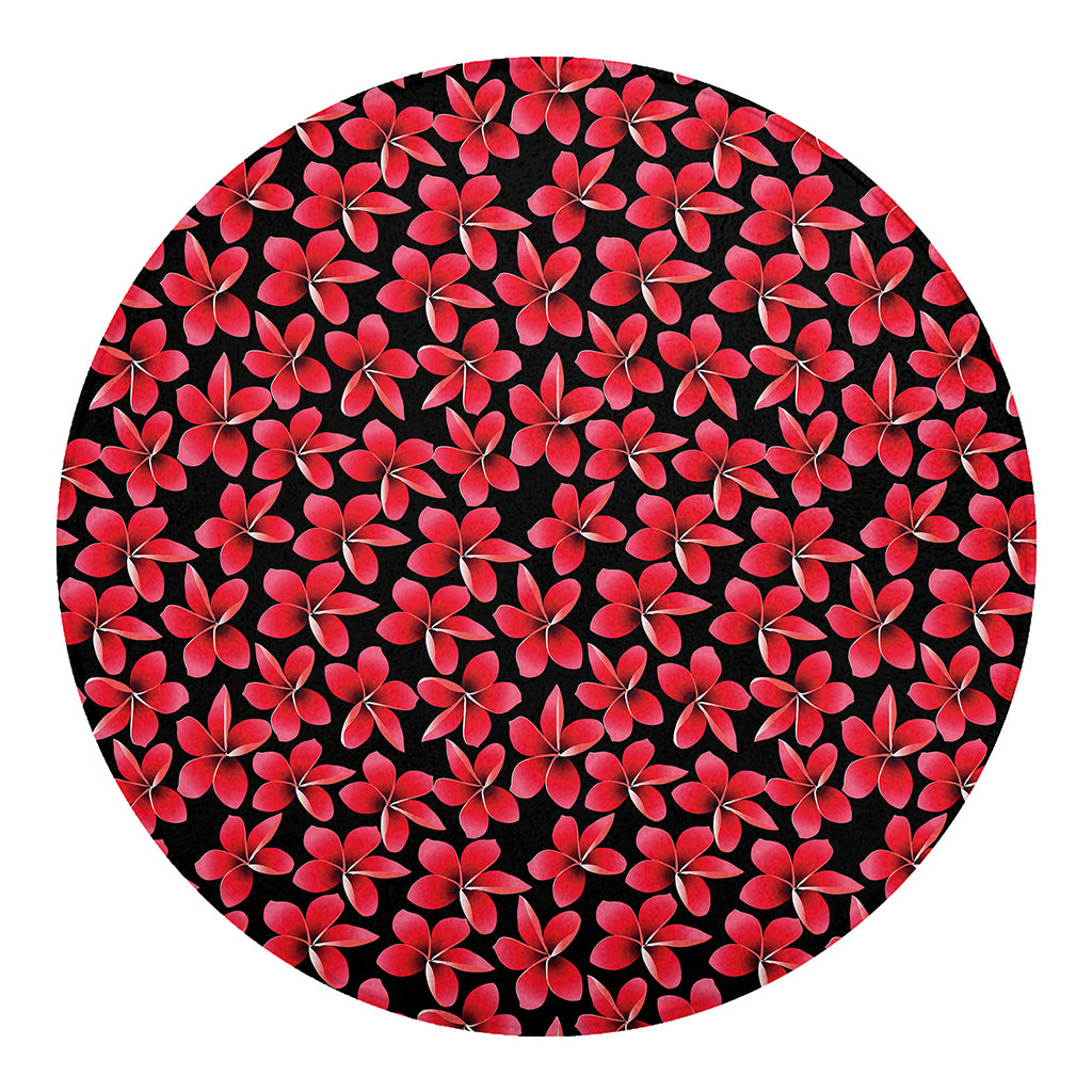 Red And Black Frangipani Pattern Print Round Blanket