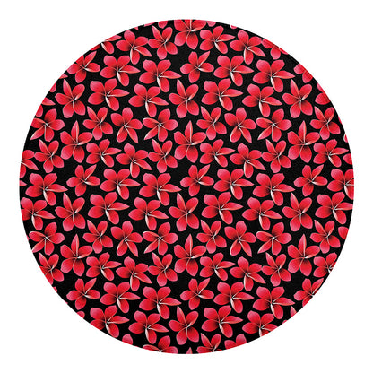 Red And Black Frangipani Pattern Print Round Blanket
