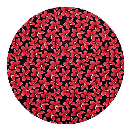 Red And Black Frangipani Pattern Print Round Blanket