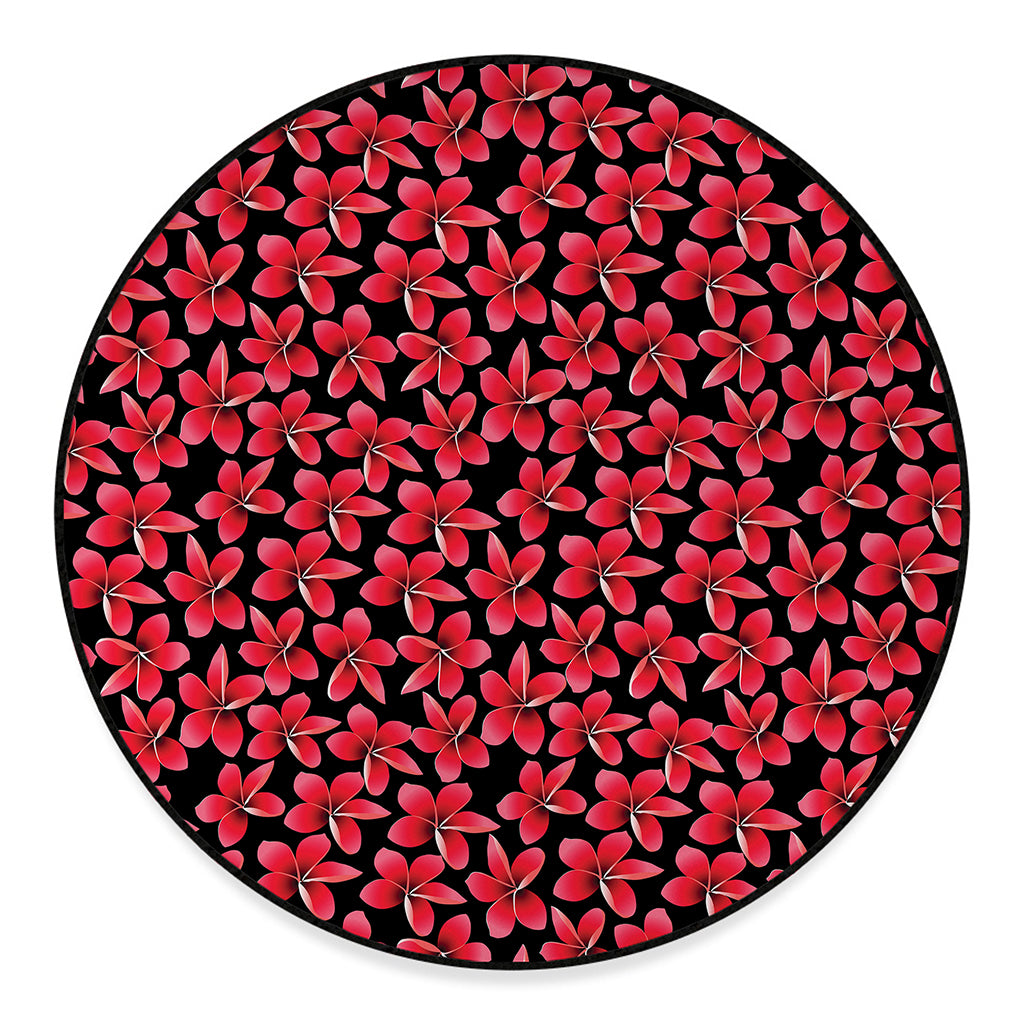 Red And Black Frangipani Pattern Print Round Floor Mat