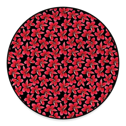 Red And Black Frangipani Pattern Print Round Floor Mat