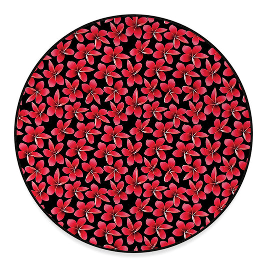 Red And Black Frangipani Pattern Print Round Floor Mat