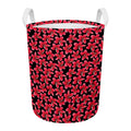 Red And Black Frangipani Pattern Print Round Laundry Basket