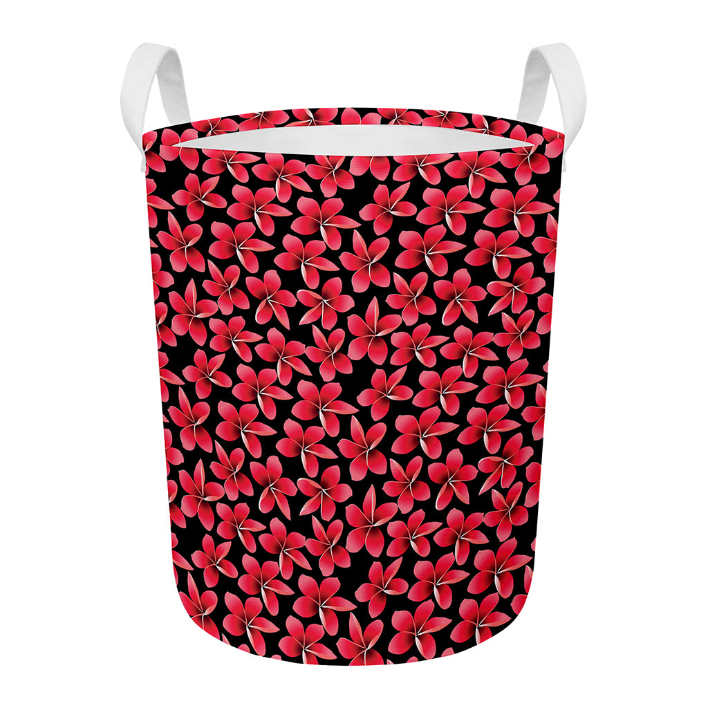 Red And Black Frangipani Pattern Print Round Laundry Basket