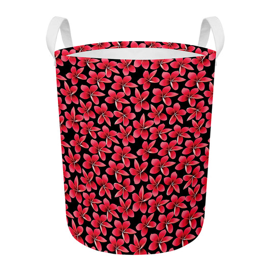 Red And Black Frangipani Pattern Print Round Laundry Basket