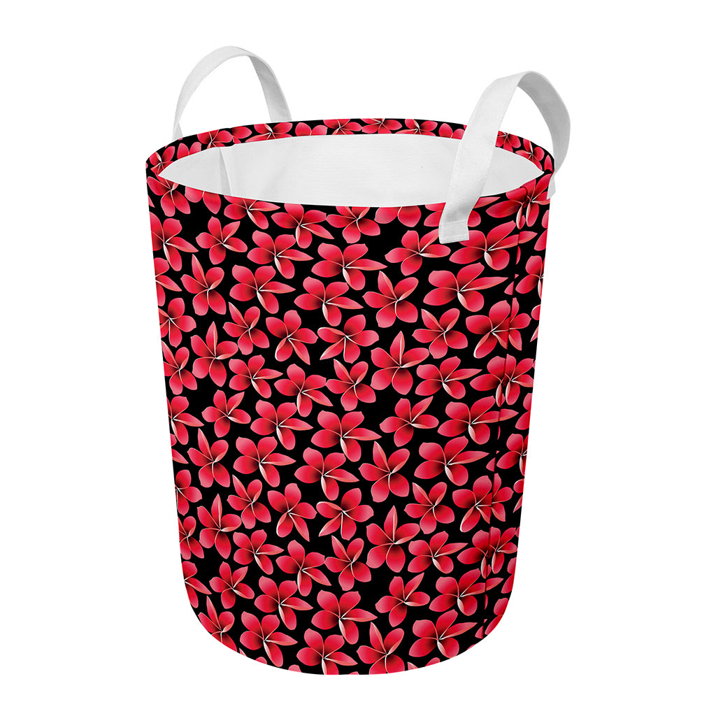 Red And Black Frangipani Pattern Print Round Laundry Basket