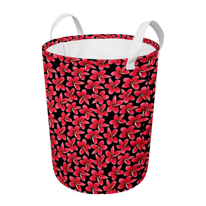 Red And Black Frangipani Pattern Print Round Laundry Basket