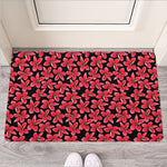 Red And Black Frangipani Pattern Print Rubber Doormat