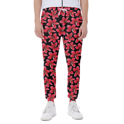 Red And Black Frangipani Pattern Print Scuba Joggers