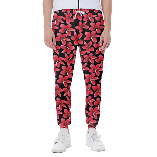 Red And Black Frangipani Pattern Print Scuba Joggers