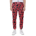 Red And Black Frangipani Pattern Print Scuba Joggers