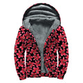 Red And Black Frangipani Pattern Print Sherpa Lined Zip Up Hoodie