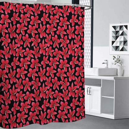 Red And Black Frangipani Pattern Print Shower Curtain