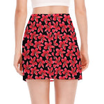 Red And Black Frangipani Pattern Print Side Slit Mini Skirt