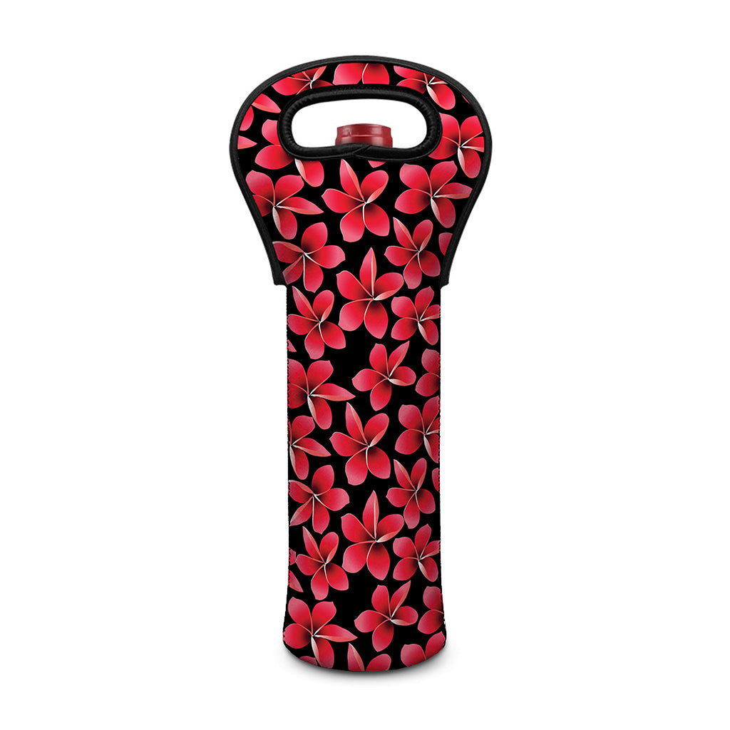 Red And Black Frangipani Pattern Print Single Neoprene Wine Tote
