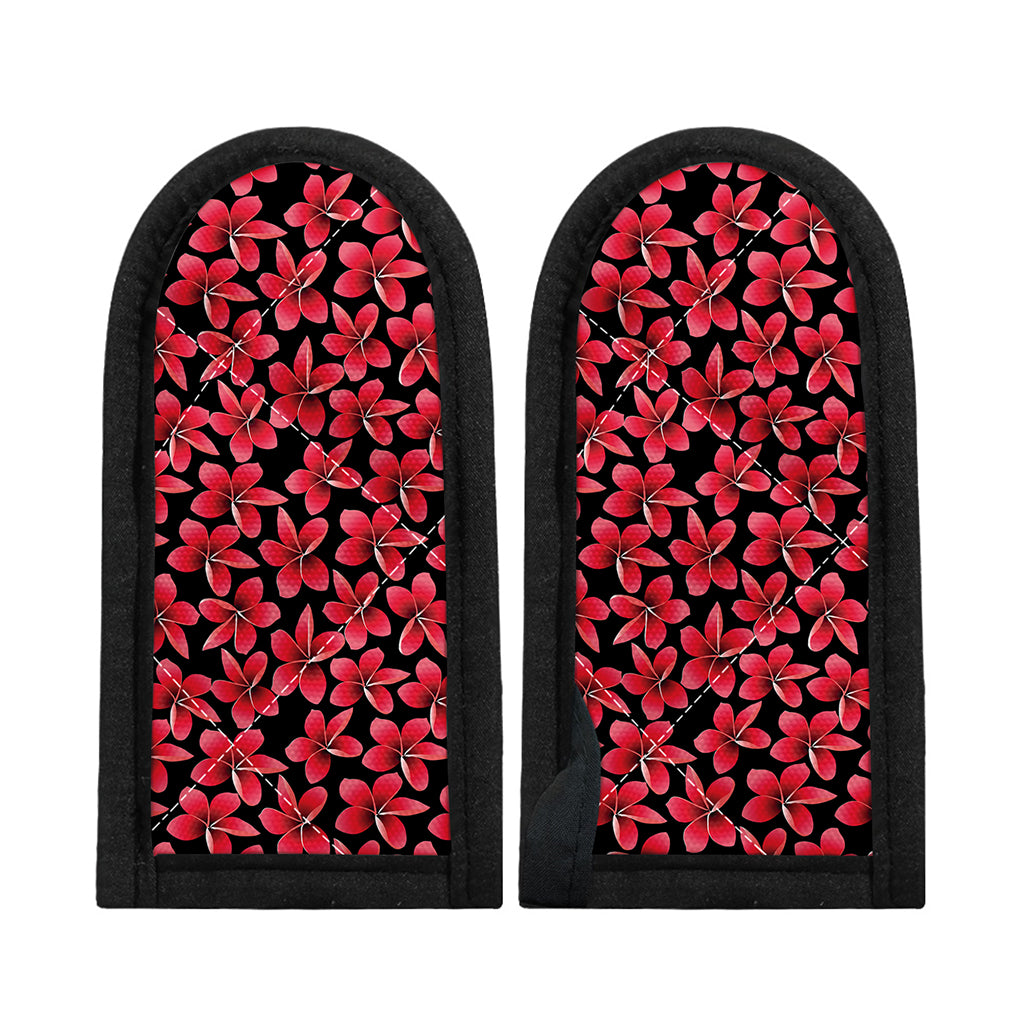 Red And Black Frangipani Pattern Print Skillet Handle Cover