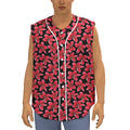 Red And Black Frangipani Pattern Print Sleeveless Baseball Jersey
