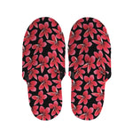 Red And Black Frangipani Pattern Print Slippers